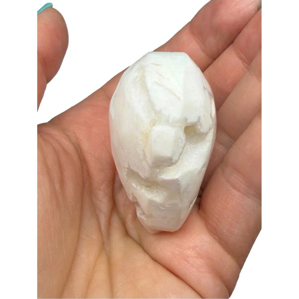 Snow Agate Druzy Heart Carving Stone Crystal Decor Gift Carved Puffy
